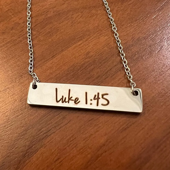 Bible Verse Silver Bar Necklace, Luke 1:45 - Picture 3 of 3